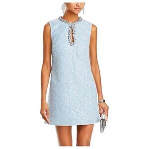 Self-Portrait Sequin Embellished Bouclé Preppy Mini Dress Light Blue NWT Size 6